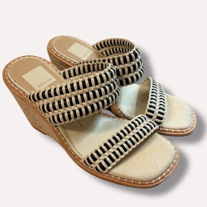 Dolce Vita Woven Espadrille Wedge Sandals Black Cream Women’s 6.5